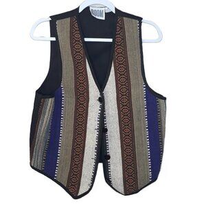 Boom Multi-Crossweave Patterned Striped Cotton Vest Waistcoat M Boho 70s Preppy